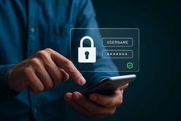 User logging in securely via smartphone – concept of cybersecurity, digital identity, and secure access authentication
