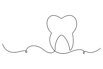 Tooth icon one continuous line drawing dental care outline minimalist style illustration
