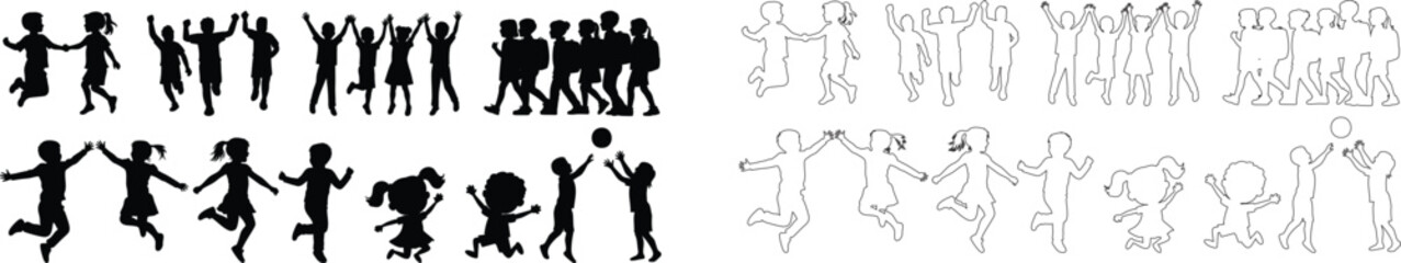 Children Silhouettes .Profile and people silhouette collection. User profile symbol. Group of people or group of users collection. Perfect can use in demographic, social media, and team