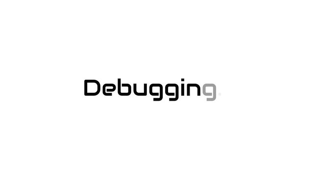 Technology debugging text message fading in and out animation on white background