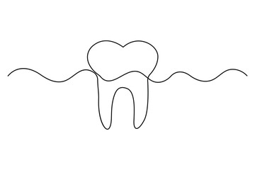 Tooth icon one continuous line drawing dental care outline minimalist style illustration

