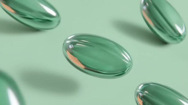 Three translucent, oval-shaped objects float against a pale mint-green backdrop, showcasing a serene and minimalist aesthetic.