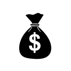 solid money bag silhouette icon with dollar sign, filled vector cash sack for business, wealth and finance