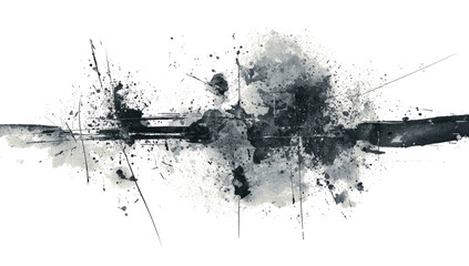 Abstract grayscale splatter art with horizontal line