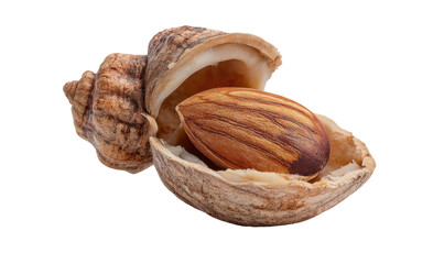 Close-up of a nut nestled within a seashell