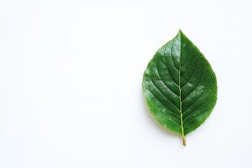 Obraz premium A deep green leaf rests quietly against a white background, and this simple yet striking design brings a sense of simplicity and elegance to the image.