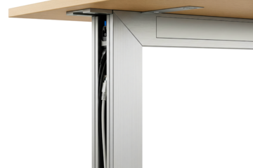 Adjustable height office desk leg with cable management isolated with transparent background
