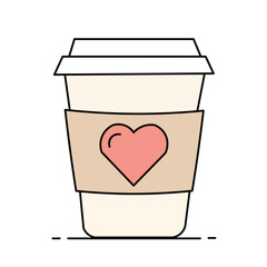 Flat style reusable coffee cup with heart sleeve, symbol of eco lifestyle, zero waste, and sustainable drinking habits. Cute minimal design for lifestyle projects.