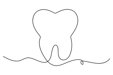 Tooth icon one continuous line drawing dental care outline minimalist style illustration
