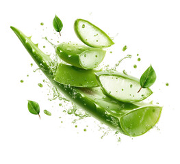 Aloe vera slices in water splash