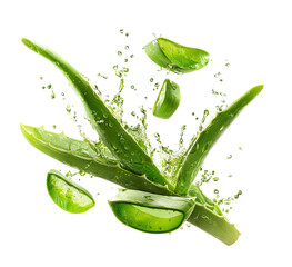 Aloe vera leaves in water splash