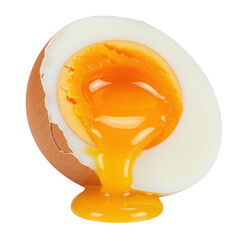 Half boiled egg with runny yolk isolated on transparent background