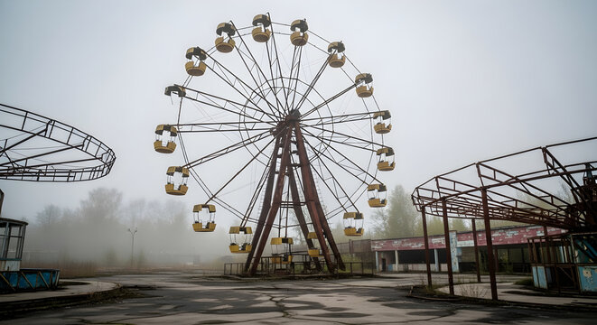 Exploring the abandoned pripyat amusement park ferris wheel in chernobyl exclusion zone