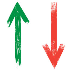 Brush Hand Drawn Arrow, Direction Arrows Icon, Trade, Exchange, Red and Green Arrows, Grunge, Scratch Texture, Sign