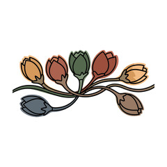 Abstract stylized flower buds in muted earth tones with black outlines muted colors