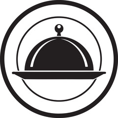 Obraz premium Black cloche food serving dish icon with concentric circles black and white