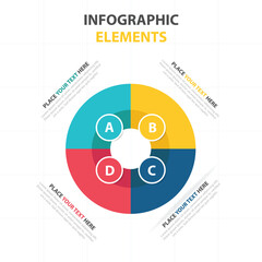 Colorful circular infographic with four sections and text placeholders for data presentation