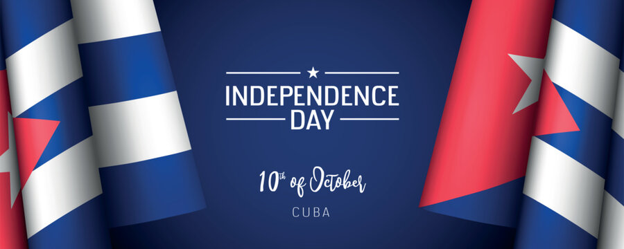 Cuba independence day vector banner, greeting card. Cuban wavy flag in 10th of October national patriotic holiday horizontal design - Powered by Adobe