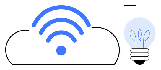 Cloud with wireless signal representing connectivity and a glowing lightbulb symbolizing innovation. Ideal for technology, cloud computing, internet, connectivity, innovation, communication, smart