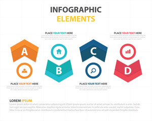 Set of four colorful infographic elements with icons and text placeholders for data visualization