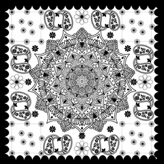 Black and White Floral Paisley Mandala | Intricate Symmetry Ornamental Pattern
