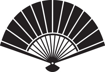 Black open fan silhouette with radiating lines and a central pivot white