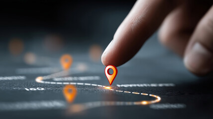 Business project roadmap concept with a hand touching key milestones