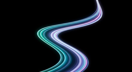 Abstract neon light trail on black background futuristic digital design