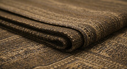 Folded textured brown fabric with woven pattern