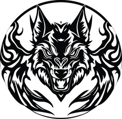 Obraz premium Vector art of angry wolf head with flames vector illustration