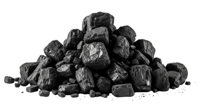 Pile of coal isolated on white background cutout transparent png