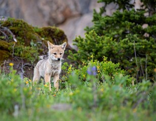 Fototapeta premium Young coyote in a mountain meadow