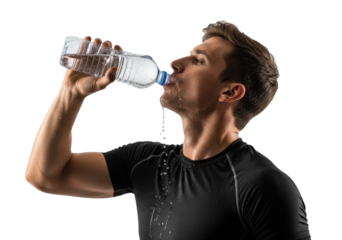 Man drinking water from a plastic bottle isolated cutout transparent png