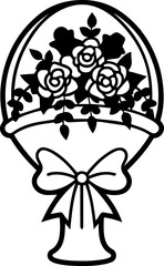 SVG vector illustration of a flower bouquet bunch.Elegant Floral Arrangement in Vintage Basket Design