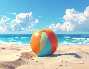 Obraz premium Colorful beach ball on sandy shore