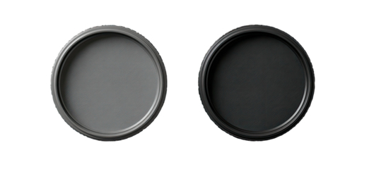 Two circular, matte-finish paint swatches, one light gray, one dark gray