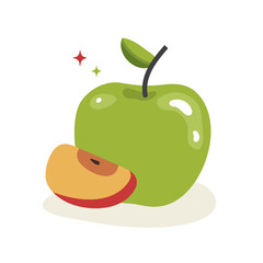 Vector illustration of a green whole apple and sliced red apple, print for children tshirt, card, poster concept.