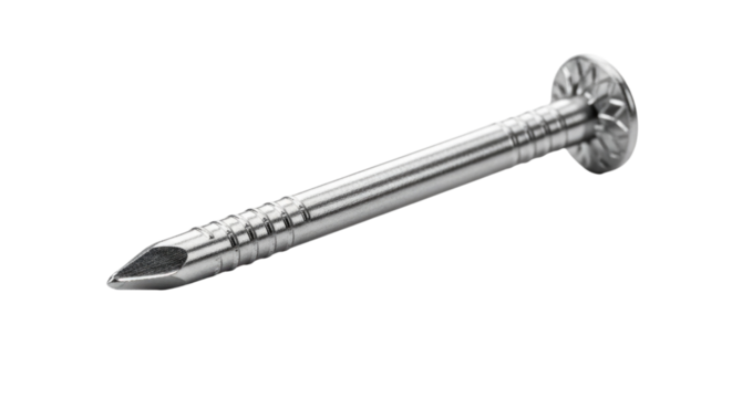 Single shiny metal nail isolated on white background cutout transparent png