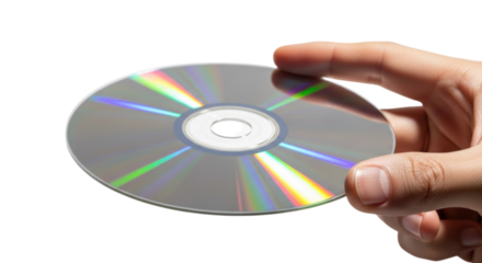 Hand holding a compact disc isolated on white background cutout transparent png