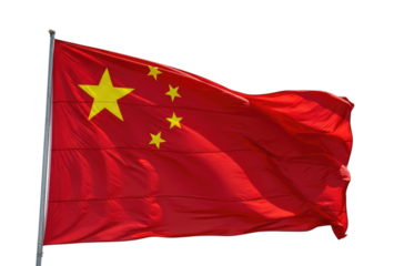 Chinese flag waving isolated on white background cutout transparent png