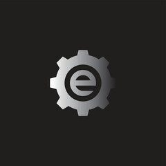 Letter e in gear, tool geometric symbol simple logo vectorLetter e in gear, tool geometric symbol simple logo vector