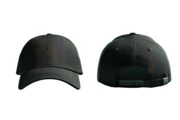 Dark-colored baseball cap, front and back view