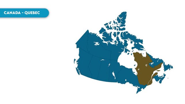 Quebec Map Video, Canada map, Political Map of Canada, national flag and borders, perfect for presentations, travel, education, geography, and global studies.