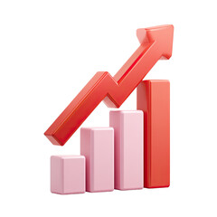 3D bar graph with upward trending arrow