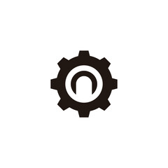 Letter n in gear, technology geometric symbol simple logo vector
