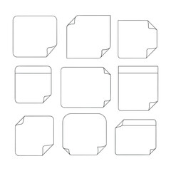 Nine Outline Templates of Rounded Corner Paper Sheets with Curled Corners graphic