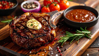 Grilled steak with butter and sauce