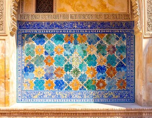 Colorful tile panel with intricate floral design