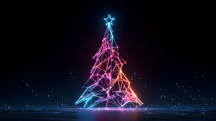 Futuristic neon polygonal Christmas tree glowing with bright colors
