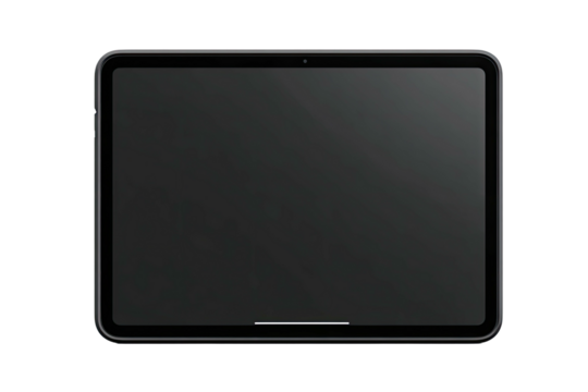 A black tablet computer with a blank screen